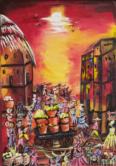 Acrylic Market Painting on Canvas