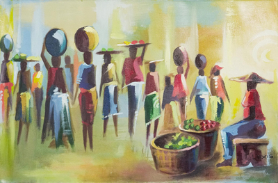 Acrylic Market Scene on Canvas
