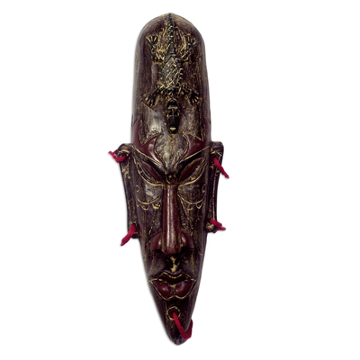 Hand Carved Wood Mask with Crocodile Motif