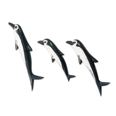 Hand Painted Wood Dolphin Wall Accents (Set of 6)
