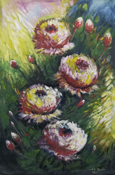 Acrylic Painting on Canvas with Floral Motif