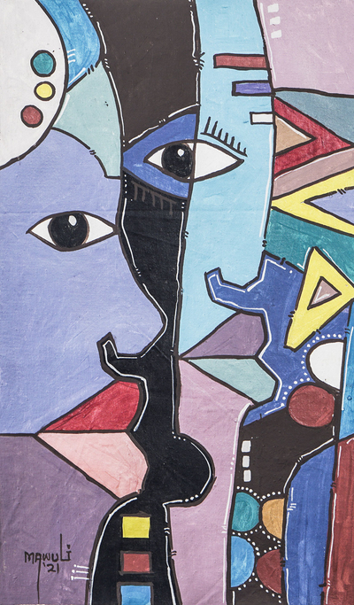 Original Cubist-Style Painting from Ghana