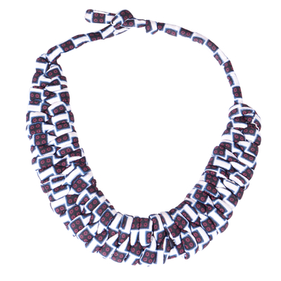 Burgundy Black and White Cotton Collar Necklace from Ghana