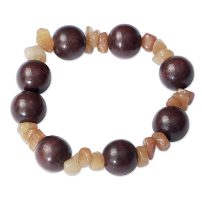 Recycled Glass and Wood Beaded Stretch Bracelet from Ghana