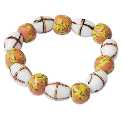 Multicolor Recycled Glass Beaded Stretch Bracelet from Ghana