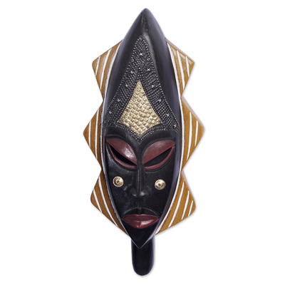 African Wood and Aluminum Mask Hand-Painted in Ghana