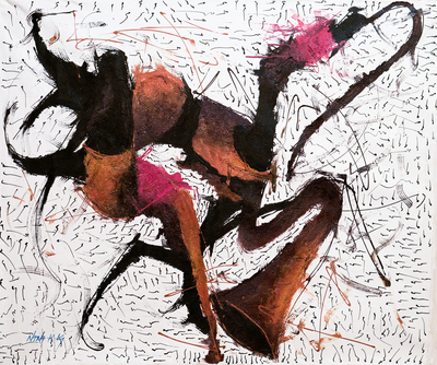 Unstretched Abstract Painting Symbolizing Dance and Music