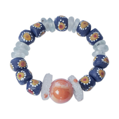 Handcrafted Recycled Glass Beaded Sunflower Bracelet