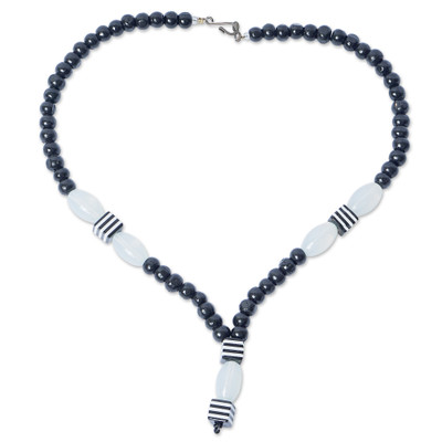 Handcrafted Black Sese Wood Recycled Glass Pendant Necklace