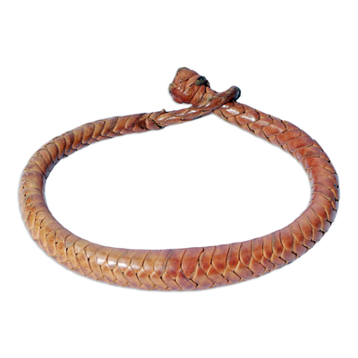 Handcrafted Braided Leather Bracelet in Orange