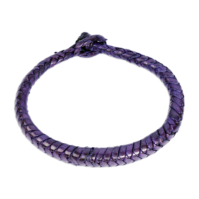 Handcrafted Braided Leather Bracelet in Purple