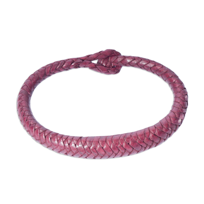 Handcrafted Braided Leather Bracelet in Crimson