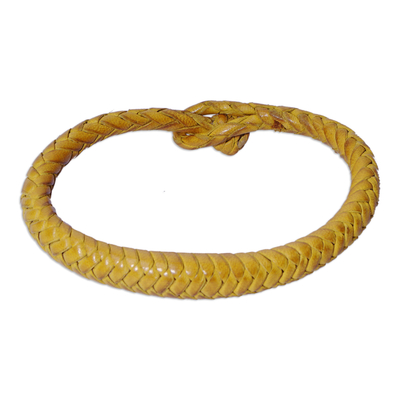 Handcrafted Braided Leather Bracelet in Yellow