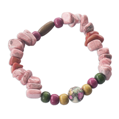 Colorful Agate Beaded Stretch Bracelet with Sese Wood Beads