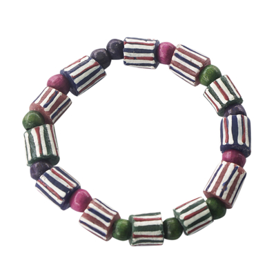 Eco-Friendly Beaded Stretch Bracelet with Purple Accents