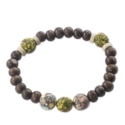 Eco-Friendly Beaded Stretch Bracelet with Yellow Accents
