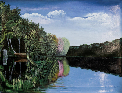 Original Rainforest and Water Reflection Painting from Ghana