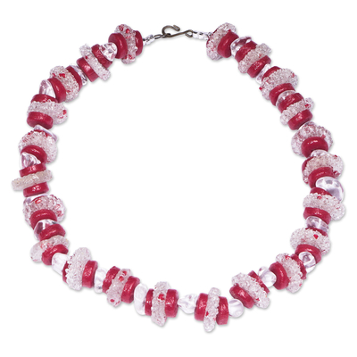 Eco-Friendly Recycled Glass Beaded Necklace in Red