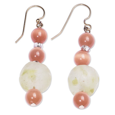 Recycled Glass Beaded Dangle Earrings with Warm Palette