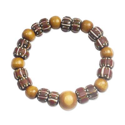 Eco-Friendly Recycled Glass and Wood Beaded Stretch Bracelet