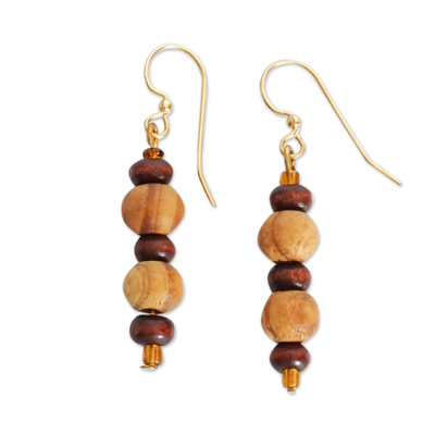 Handcrafted Sese Wood Beaded Dangle Earrings from Ghana