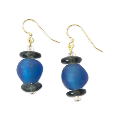 Handcrafted Blue and Black Glass Beaded Dangle Earrings
