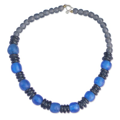 Handcrafted Blue and Black Glass Beaded Necklace