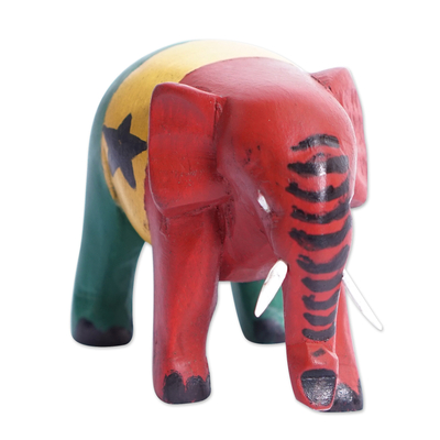 Elephant Wood Figurine Painted with The Ghanaian Flag Colors