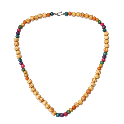 Colorful Sese Wood Beaded Necklace with Brass Hook Clasp