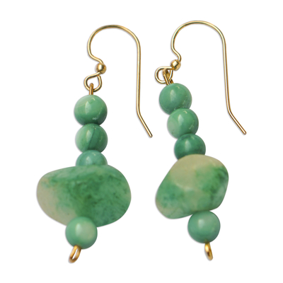 Recycled Glass and Agate Beaded Dangle Earrings in Turquoise