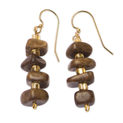 Natural Agate and Recycled Glass Beaded Dangle Earrings
