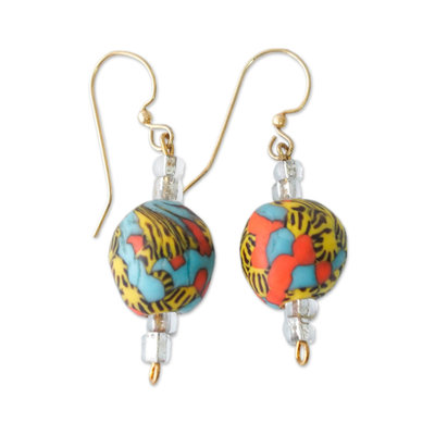 Colorful Recycled Glass Beaded Dangle Earrings from Ghana