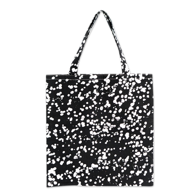 Black and White Batik Cotton Tote Bag with Splatter Pattern