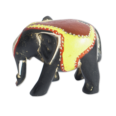 Hand-Painted Red and Yellow Elephant Sese Wood Figurine