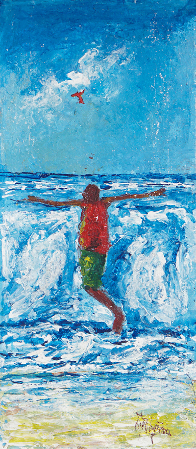 Expressionistic Painting of Child Playing on the Beach
