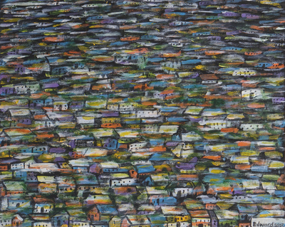 Impressionist Acrylic Painting of African Slum from Ghana