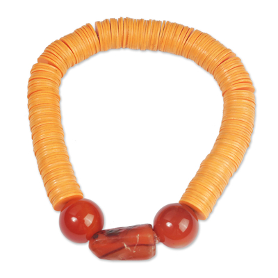 Orange Recycled Plastic and Agate Beaded Stretch Bracelet