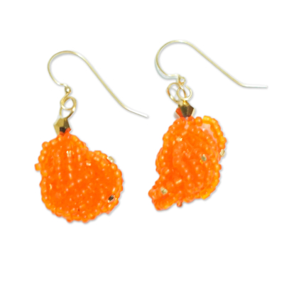 Eco-Friendly Orange Glass Beaded Dangle Earrings from Ghana