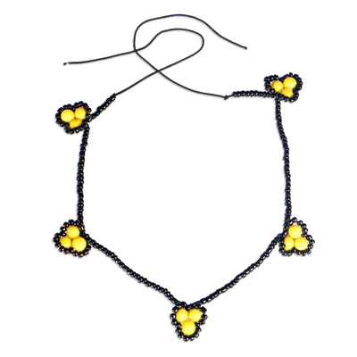 Eco-Friendly Yellow and Black Glass Beaded Anklet from Ghana
