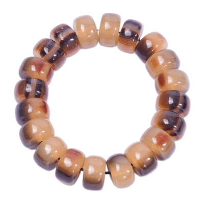 Eco-Friendly Recycled Glass Beaded Stretch Bracelet in Brown