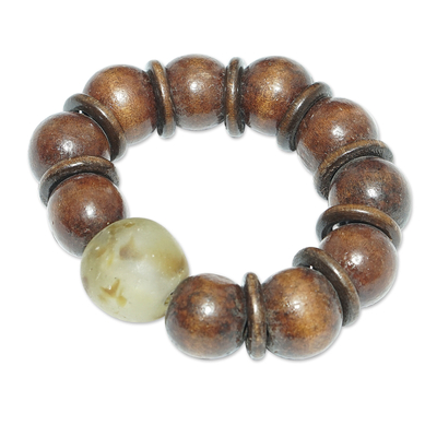 Sese Wood and Clear Recycled Glass Beaded Stretch Bracelet