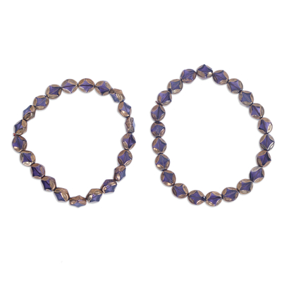 Pair of Black and Golden Glass Beaded Stretch Bracelets