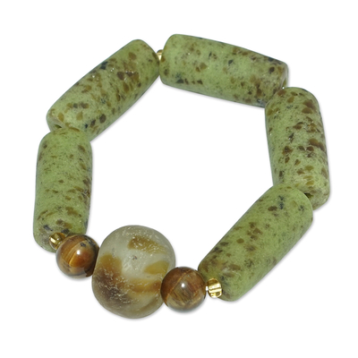 Handcrafted Green Recycled Glass and Agate Beaded Bracelet