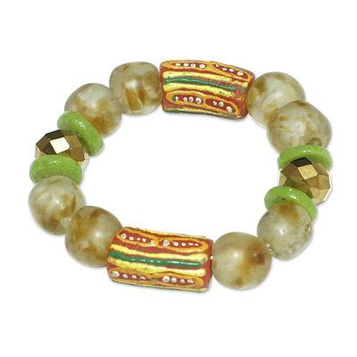 Eco-Friendly Green and Red Recycled Glass Beaded Bracelet