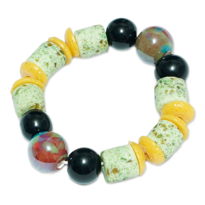 Handmade Colorful Recycled Glass Beaded Stretch Bracelet