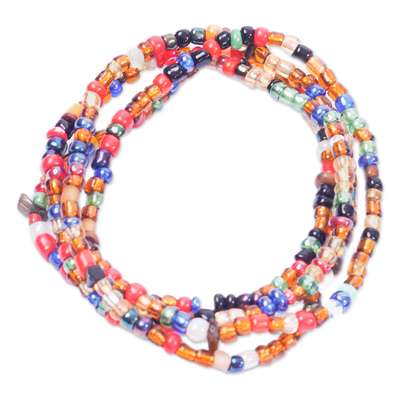 Set of 4 Colorful Recycled Glass Beaded Stretch Bracelets