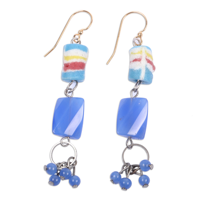 Eco-Friendly Blue Recycled Glass Beaded Dangle Earrings