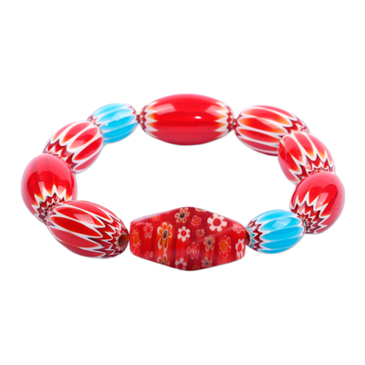 Eco-Friendly Red Recycled Glass Beaded Stretch Bracelet