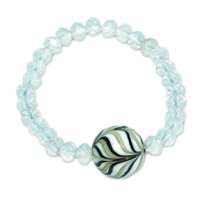 Eco-Friendly White and Black Recycled Glass Beaded Bracelet