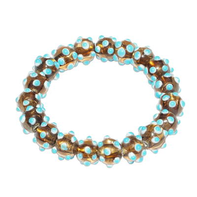 Turquoise and Brown Recycled Glass Beaded Stretch Bracelet